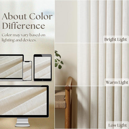 Natural Pinch Pleated Linen Semi Sheer 84 Inch Curtains 2 Panels | Pinch Pleat Hooks Rings, Back Tab, Cream Ivory Birch, Boho Neutral, Textured Linen, Window Curtain for Living Room Bedroom4