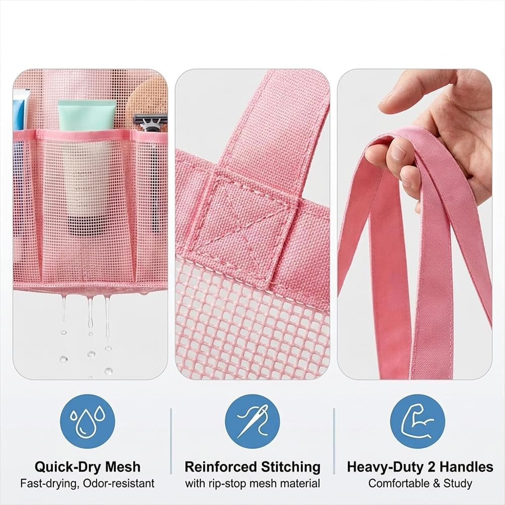 mesh-shower-caddy-portable-for-college-dorm-room-essentials-large-foldable-camp-travel-shower-bag-with-9-pockets-quick-dry-bathroom-toiletry-tote-bag-for-beach-swimming-gym-women-girl-pink