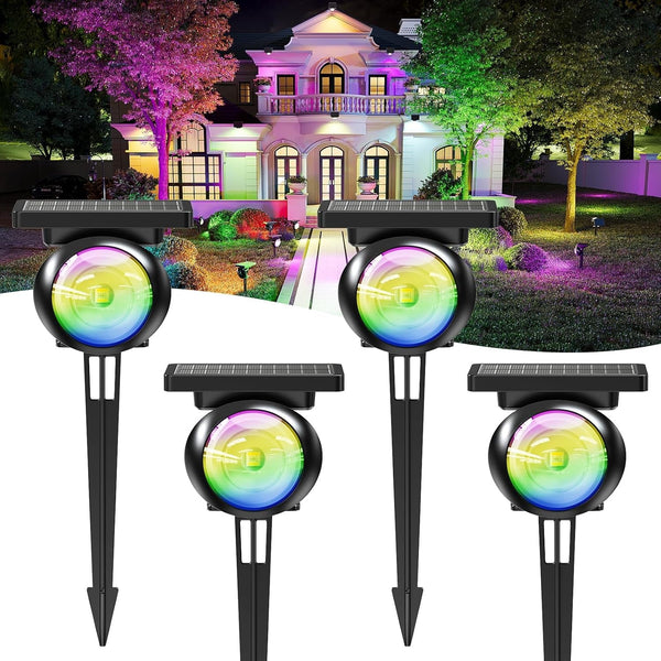 Focusing Solar Spot Lights Outdoor Waterproof, RGB+3CCT Tree Uplights 4Pack1