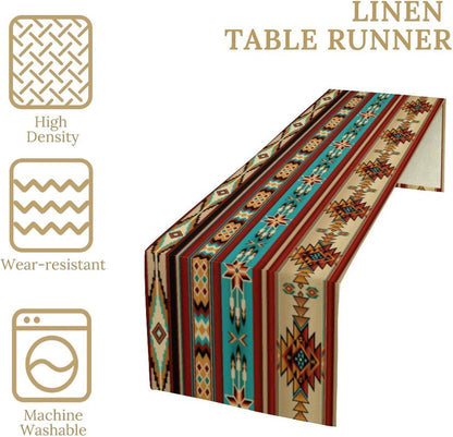 Aztec Table Runner,Vintage Southwest Ethnic Geometric Triditional Table Runner for Kitchen Farmhouse Wedding Party Holiday Dinner Home, 13"X36"4
