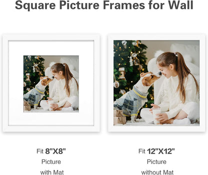 12X12 Solid Wood Picture Frame,Real Glass,Mat 8X8,White3