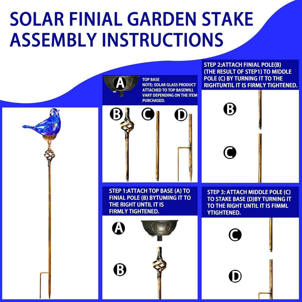 Solar Garden Lights, Solar Bird Lights Decoration, Outdoor Garden Decor, Dark Blue Bird Glass Stakes Outdoor Decorative for Pathway, Lawn, Patio, Driveway4