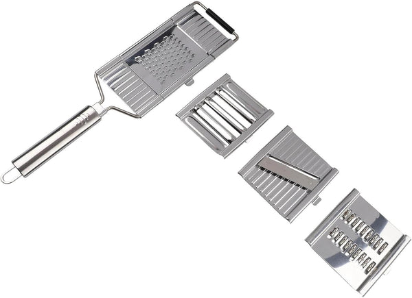3-In-1 Vegetable Slicer Set with for Stainless Steel Cheese Grater, Onion Chopper and Hand Peeler Potatoes, Garlic, Fruits - for Compact Kitchen, Silver8
