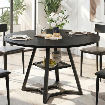 round Dining Table for 4-6 with Storage Shelf, Kitchen & Dining Room Circle Pedestal Table, Heavy Duty Metal Frame & Wood Top5