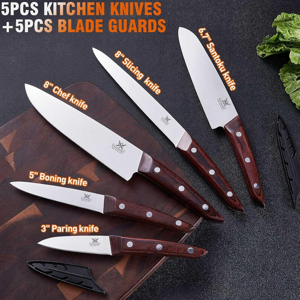 5PCS Professional Kitchen Chef Knife Set with Blade Guards5