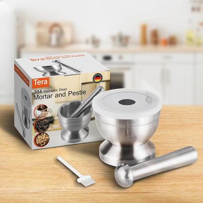 18/8 Stainless Steel Mortar and Pestle with Brush,Pill Crusher,Spice Grinder,Herb Bowl,Pesto Powder4