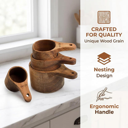 Set of 4 Acacia Wood Measuring Cups, Measure Tool with Handle6