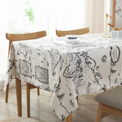 World Map Tablecloth,Cotton Linen Fabric Map Table Cover with 86.6X55.1Inch,Washable Rectangle World Map Printing Table Cloth for Kitchen Dinning Tabletop Home Decorations6
