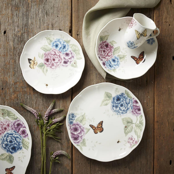 Butterfly Meadow Hydrangea Porcelain 12-Piece Dinnerware Set for 46