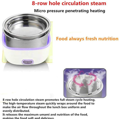 Multifunctional Electric Lunch Box, Mini Rice Cooker, Portable Food Heater Steamer with Stainless Steel Bowls, Egg Steaming Rack, Spoon, Measuring Cup for Use in Office Outdoor School6