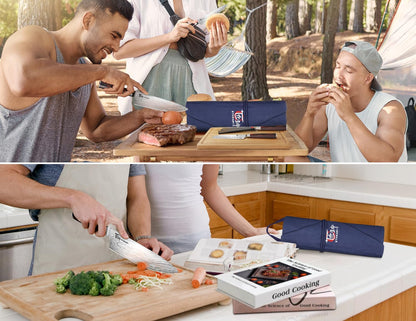 14Pcs Chef Knife Set with Roll Bag, Professional Stainless Steel Japanese Knife Set with Pakkawood Handle for Professional Chef, Camping, Travel, BBQ, RV or Gift | High Carbon Stainless Steel Japanese Knife Set with Sharpener, Wood Handle, Professional for Home, Camping, BBQ, Ideal Gift8