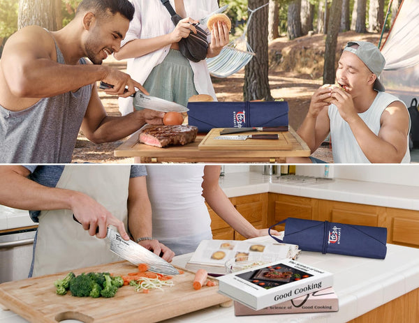 14Pcs Chef Knife Set with Roll Bag, Professional Stainless Steel Japanese Knife Set with Pakkawood Handle for Professional Chef, Camping, Travel, BBQ, RV or Gift | High Carbon Stainless Steel Japanese Knife Set with Sharpener, Wood Handle, Professional for Home, Camping, BBQ, Ideal Gift8