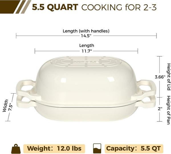 Enameled Cast Iron Dutch Oven Pot with Lid, Oval Bread Oven | Loaf Cast Iron Bread Pan for Homemade Bread Baking, Meatloaf Pan with Lid, 5.5QT, Cream White2