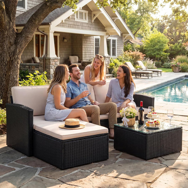 Patio Sofa,4 Pieces Outdoor Furniture Set,Wicker Sectional Couch7