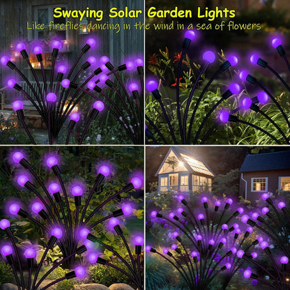 Solar Garden Lights Outdoor, 2 Pack 16 LED Solar Purple Firefly Lights Waterproof, Starburst Wind Swaying Light for outside Yard Patio Planter Flower Bed Walkway Halloween Christmas Decoration3