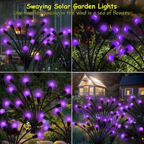 Solar Garden Lights Outdoor, 2 Pack 16 LED Solar Purple Firefly Lights Waterproof, Starburst Wind Swaying Light for outside Yard Patio Planter Flower Bed Walkway Halloween Christmas Decoration3