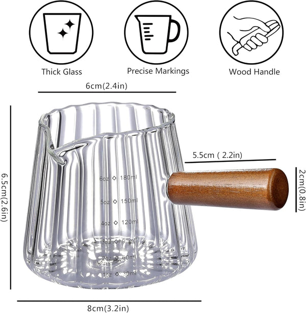 6OZ Espresso Cups Glass,  Espresso Shot Cup with V-Shaped Mouth, Glass Measuring Cup, Markings in Both Oz & Ml2
