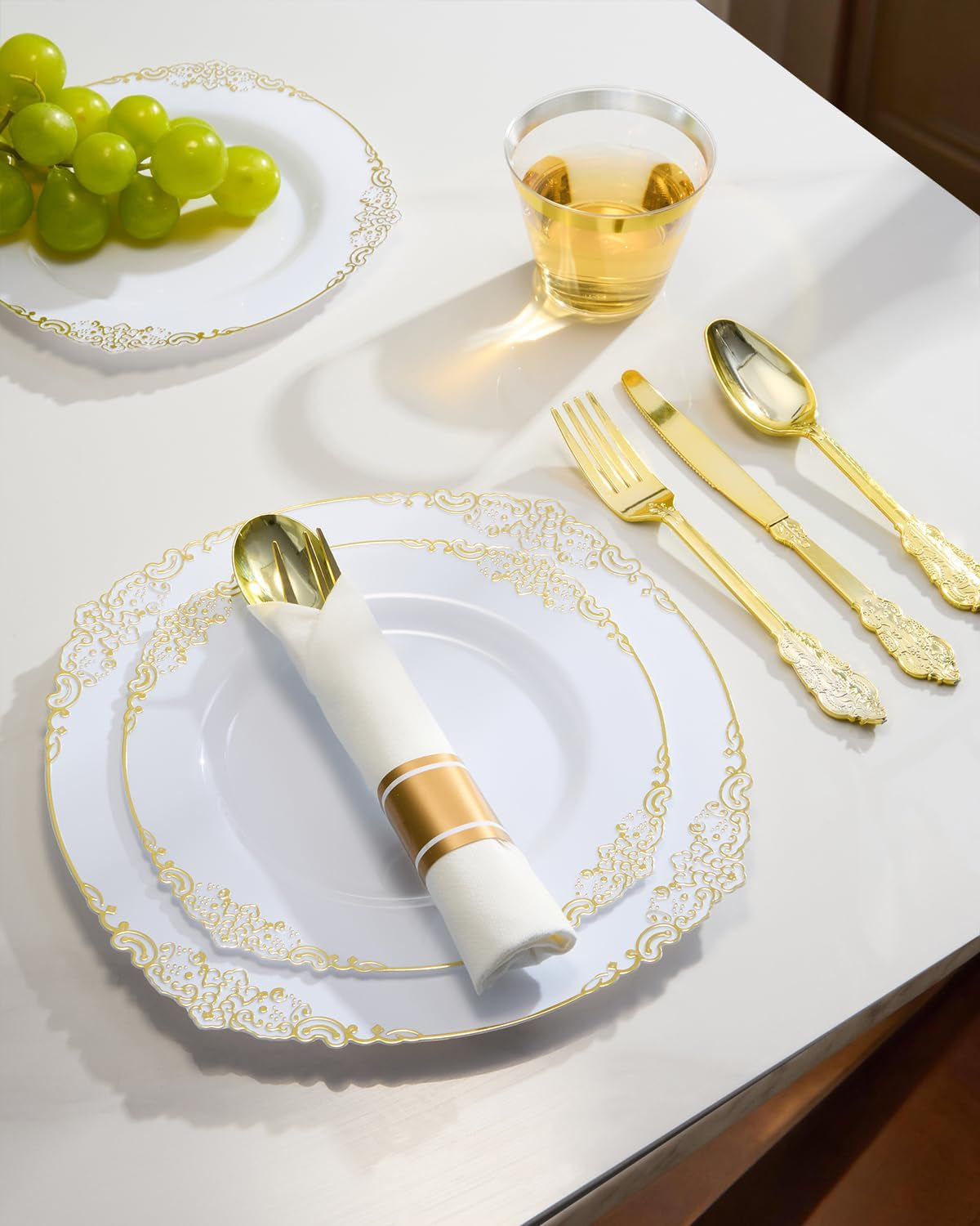 350-piece-gold-plastic-dinnerware-set-for-50-guests