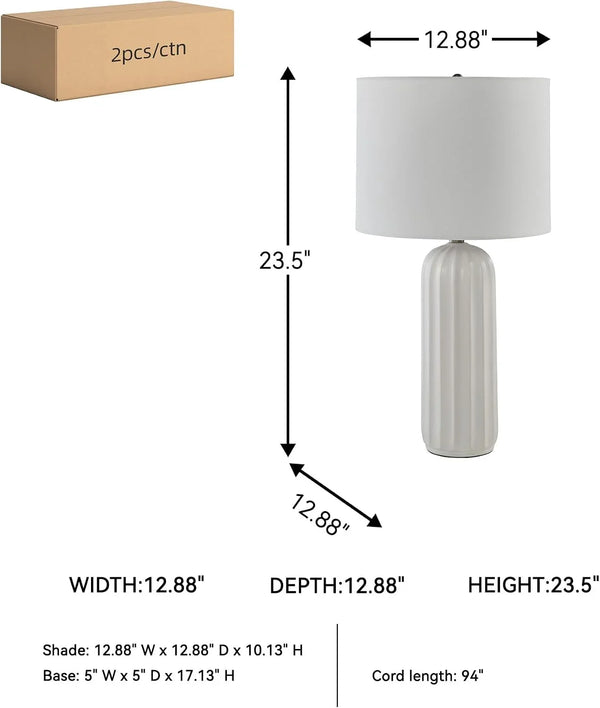 Signature Design by Ashley Clarkland Table Lamps Set of 2, White Ceramic | Premium Hardback Drum Shades, 100W Max E26 Sockets, 24-Inch Tall Design Optimized for Nightstands and Living Room Tables5
