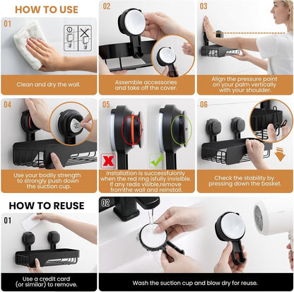 Shower Caddy Visual Safety Suction Cup, Shower Shelves Black8