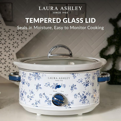 Laura Ashley China Rose Large Slow Cookers 6.8 Quarts - Slow Cooker 6.8QT | Serves 8-10 People, 3 Heat Settings, Keep Warm, Energy Efficient, Tempered Glass Lid, Dishwasher Safe Removable Ceramic Pot7