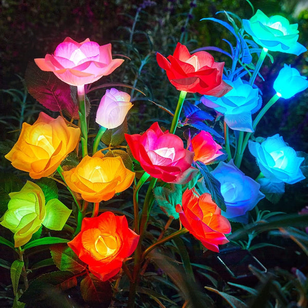 Solar Garden Lights Outdoor, 3 Pack Solar Flower Lights with 15 Rose Flowers, Multi-Color Changing LED Waterproof Solar Lights, Garden Decor for Landscape Pathway, Gifts for Women1