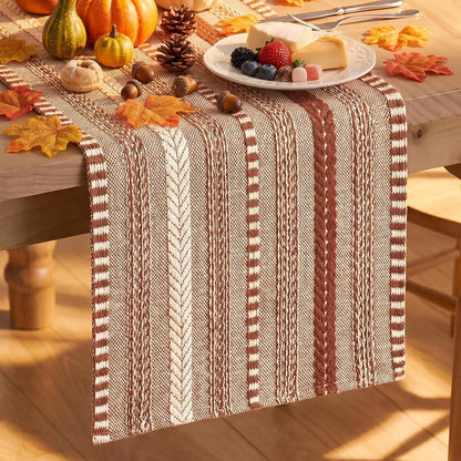 Caramel Farmhouse Stripe Braided Table Runner 12X72 Inch1