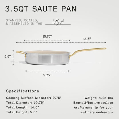 Made in Cookware - 7-Piece Ceramiclad Non Stick Pot and Pan Set (Antique Brass Handle) - 5-Ply Stainless Clad - Professional Cookware - Crafted in Italy - Induction Compatible6