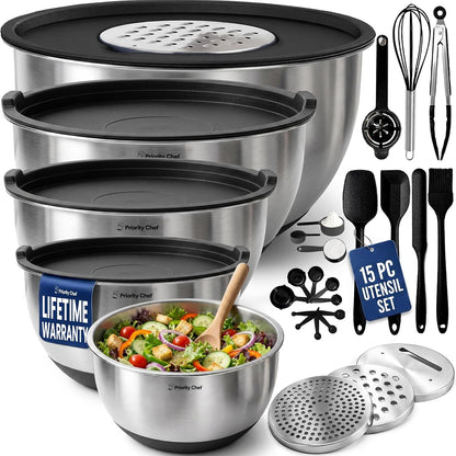 28Pc Stainless Steel Mixing Bowls with Lids Set, 1.5-5 Qt, Black1