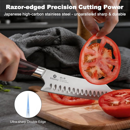 Japanese Santoku Knife 7 Inch, 10Cr15Comov 3-Layer Stainless Steel3
