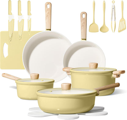 24Pcs Ceramic Cookware Set, Pots and Pans Non Stick Kitchen Cookware Sets, Pots and Pans Set Cooking Set with Knife Set1