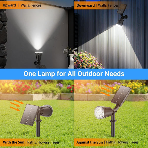 Solar Spot Lights Outdoor Cool White, 1000LM Big Adjustable Solar Lights Outdoor Waterproof, 2-In-1 Bright Solar Powered Spotlights Landscape Lighting for Garden, Yard, Pathway, Tree, Flag8