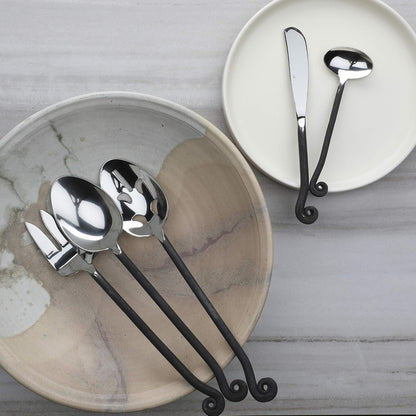 '- 5-Pieces Hostess Silverware - Treble Clef Collection - Matte/Polished Metal Flatware Serving Set - Stainless Steel Kitchen Utensils Knife/Fork/Spoons - Dishwasher Safe (34-033)3