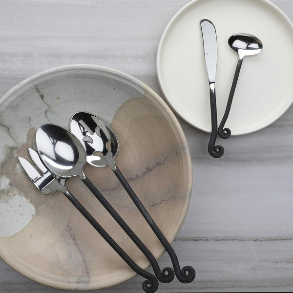 '- 5-Pieces Hostess Silverware - Treble Clef Collection - Matte/Polished Metal Flatware Serving Set - Stainless Steel Kitchen Utensils Knife/Fork/Spoons - Dishwasher Safe (34-033)3