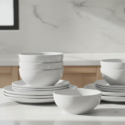 16-Piece Dinnerware Set for 4, White Porcelain Plates and Bowls, Chip Resistant Dishwasher Safe for Family Dining and Daily Use4