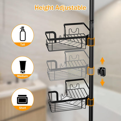 Corner Shower Caddy with Tension Pole,Rustproof Bathroom Organizer Shelves3