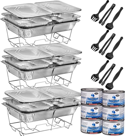 Disposable Chafing Dish Buffet Set, Food Warmers for Parties, Complete 33 Pcs of Chafing Servers with Covers, Catering Supplies with Full-Size Pans (9X13), Warming Trays for Food with Utensils & Lids8