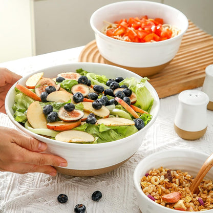 Ceramic Serving Bowls, Large Salad Pasta Mixing Bowls Set, 2.1/1.0/0.5 Qt for Entertaining, White Nesting Batter Bowls for Prepping Baking, Dishwasher Microwave Safe, Set of 37