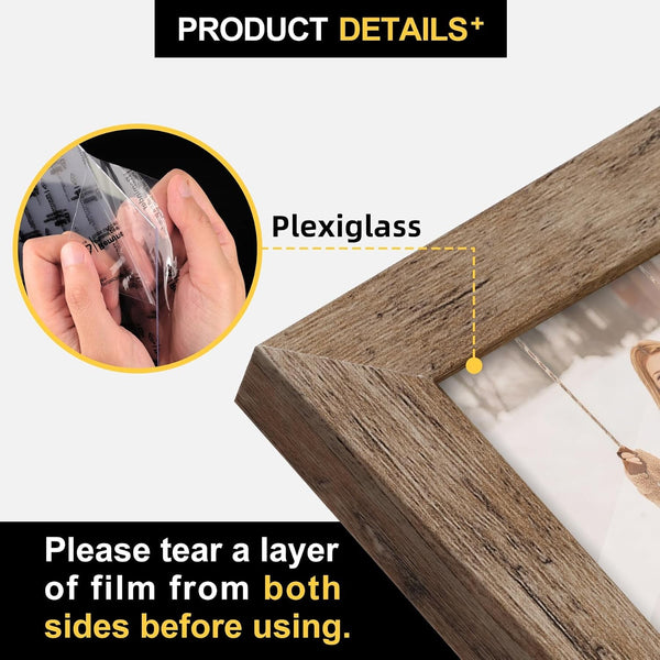 8X10 Picture Frames with 6X8 Mat Set of 6, Rustic Brown4
