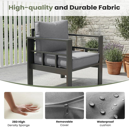 5 Piece Aluminum Patio Furniture Set with Thick Cushions and Coffee Table2