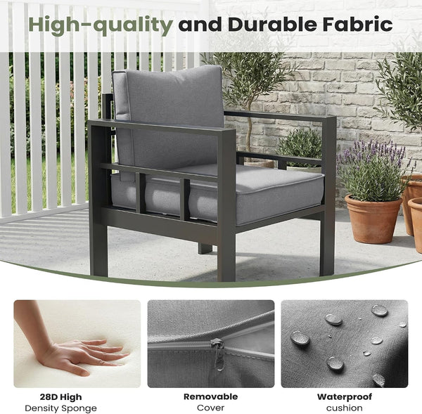 5 Piece Aluminum Patio Furniture Set with Thick Cushions and Coffee Table2
