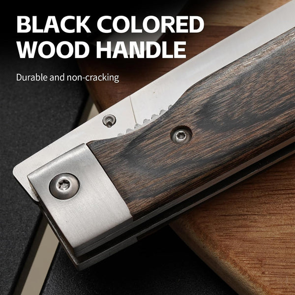 440A Stainless Steel 4 - Piece Folding Knife Set, Black - Colored Wood Handle, Sharp Pocket Knives for Chef/Bread/Peeling, Portable Kitchen & Outdoor Use3