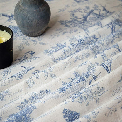 Rustic Tablecloth Classic French Village Printed Linen Fabric Table Cover Farmhouse Decoration 90 Inches round Blue for Kitchen Dining6