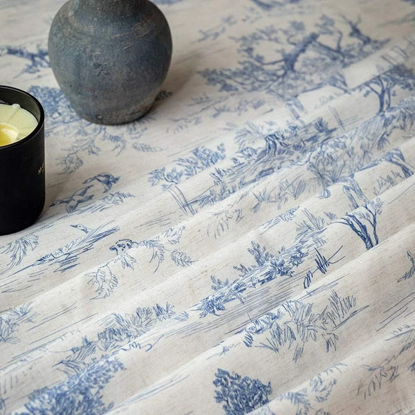 Rustic Tablecloth Classic French Village Printed Linen Fabric Table Cover Farmhouse Decoration 90 Inches round Blue for Kitchen Dining6