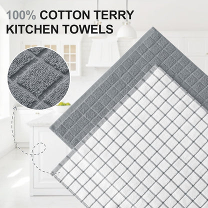 Large Premium Cotton Kitchen Towels 16"X 28", 6 Pack, Grey | Natural Ring Spun 390 GSM Dish Towels, Super Absorbent Terry Kitchen Hand Towels, Soft Tea Towels with Hanging Loop2