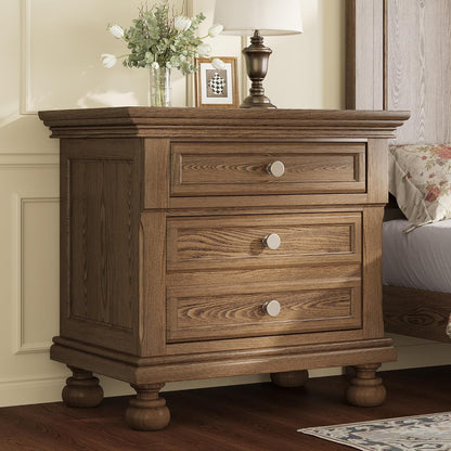 Solid Wood 3-Piece Set, Queen Bed & 2 Nightstands, Light Brown7
