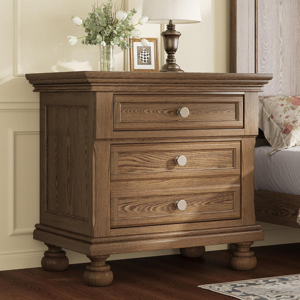 Solid Wood 3-Piece Set, Queen Bed & 2 Nightstands, Light Brown7