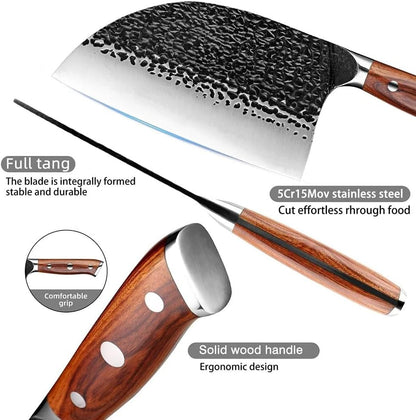Meat Cleaver, 7 Inch High Carbon Steel Hand Forged Butcher Knife Kitchen Chef Knives Cooking Knife Dividing Knives4
