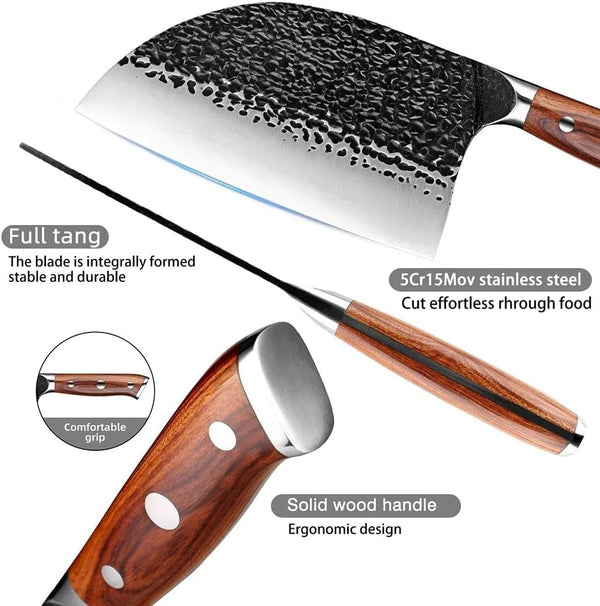 Meat Cleaver, 7 Inch High Carbon Steel Hand Forged Butcher Knife Kitchen Chef Knives Cooking Knife Dividing Knives4
