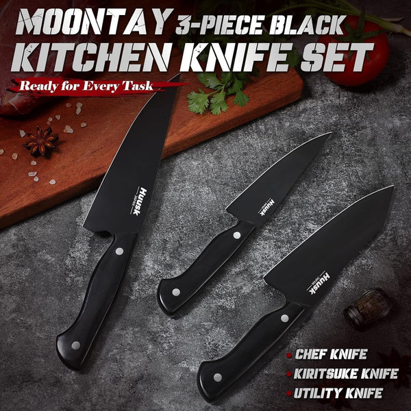 Japanese Chef Knife Set for Kitchen - 3 Pcs Black Kitchen Knife Set5